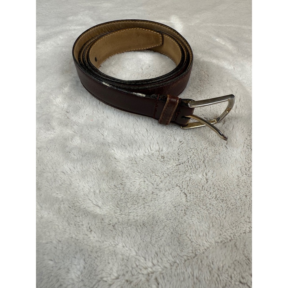 Christopher Hayes Mens Brown Genuine Leather Dress Belt‎ Silver Buckle 2520